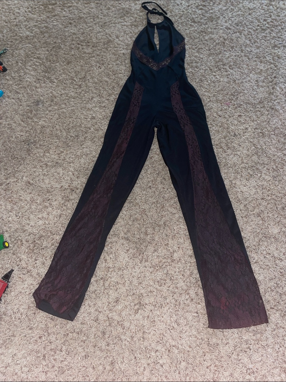 Women's Black Halter Jumpsuit with Lace Inset